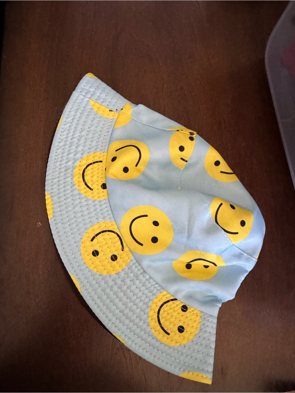Kids Emoji Sun Hat - Yellow Smiley on Light Blue